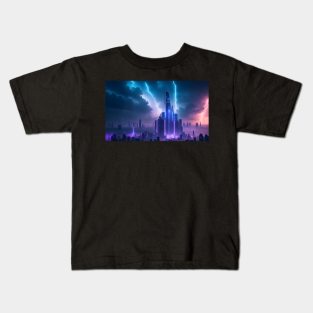 Futuristic city with beautiful sky landscape Kids T-Shirt